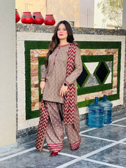 Trending 3 Piece Printed Silk Suit